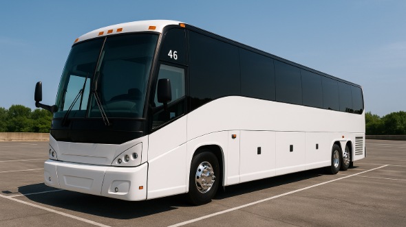 Exterior of Charter Bus Company Dearborn Heights's 54 Passenger Charter Bus in Dearborn Heights