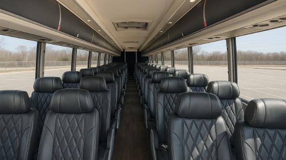 Interior of Charter Bus Company Dearborn Heights's 54 Passenger Charter Bus in Dearborn Heights