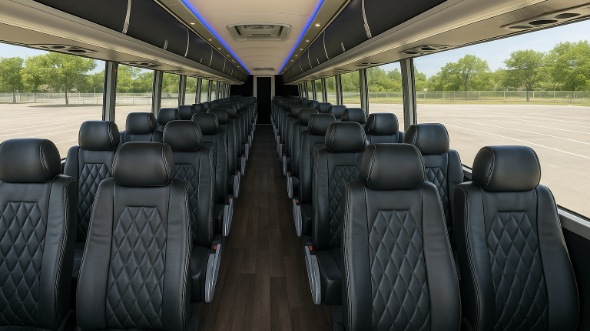 Interior of Charter Bus Company Dearborn Heights's 55 Passenger Charter Bus in Dearborn Heights