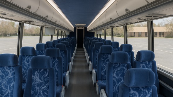 Interior of Charter Bus Company Dearborn Heights's 56 Passenger Charter Bus in Dearborn Heights